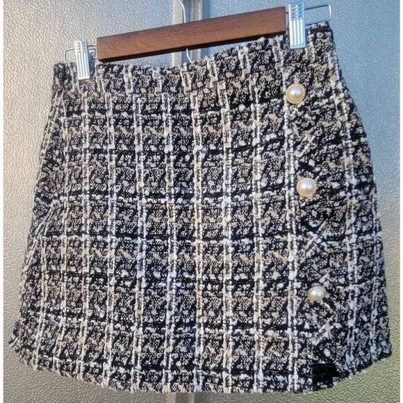 Shein Tweed Plaid Multicolored Mini Skirt Size 6 - Picture 2 of 6